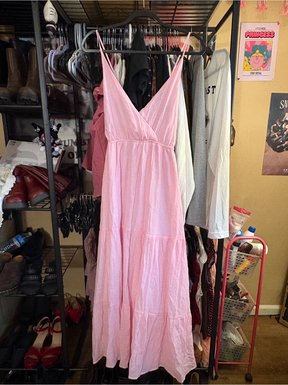 Timing Light Pink V-Neck Tiered Maxi Dress